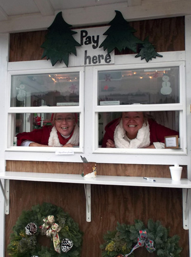 Christie and Teresa at the checkout stand